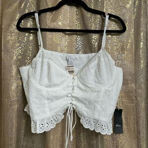 West of Melrose White Eyelet Lace Up Corset Top XL NWT